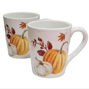 Autumnal‎ Pumpkin Design Farmhouse Ceramic Coffee Mug Set of 3pc 12oz